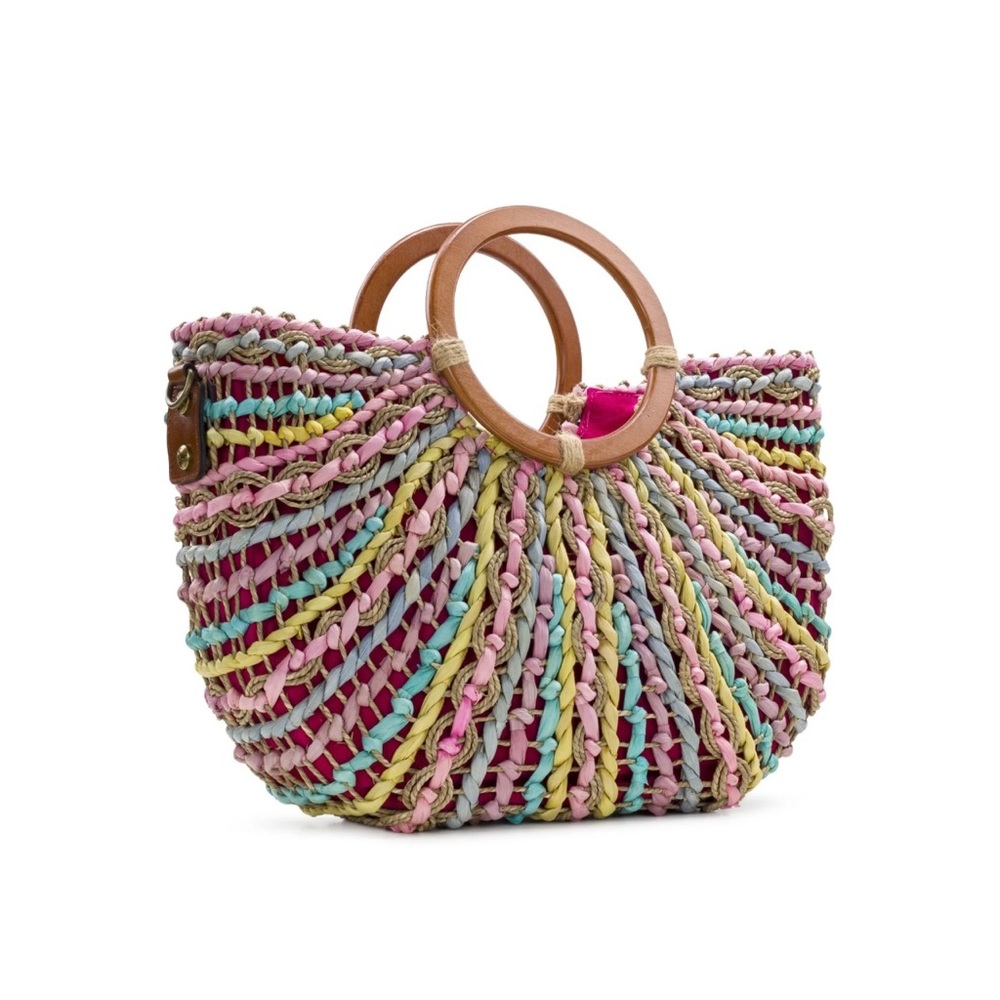 Authentic Patricia Nash Multi Pastel Specialty Woven Straw Lesa Satchel.
